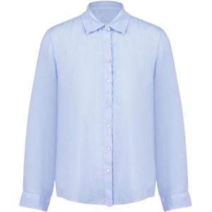 120% Lino, Dames, Blouses & Shirts, Blauw, Maat: L Linnen,