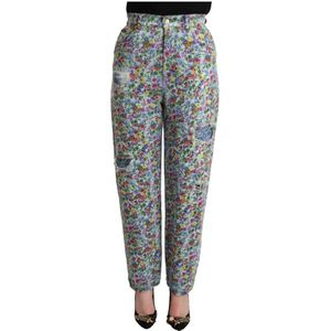 Dolce & Gabbana - High-Waisted Jeans - Blauw - Veelkleurig - Met Bloemenprint