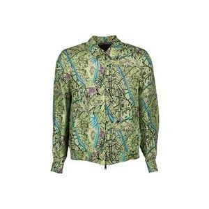 Fendi Omkeerbare zijden jas met kaartprint , Green , Heren , Maat: M