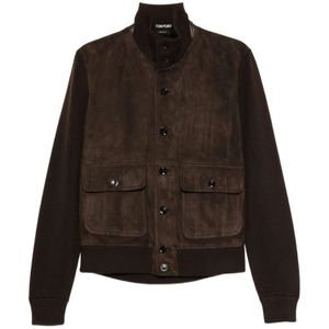 Tom Ford, Heren, Jassen, Bruin, Maat: L Suède,