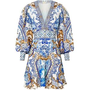 Camilla, Dames, Jurken, Blauw, Maat: S Linnen,