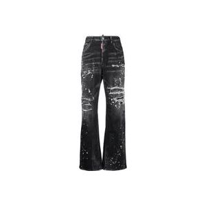 Dsquared2 Distressed Bootcut Jeans met Verfspatten , Black , Dames , Maat: XS