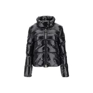 Pinko Zwarte gewatteerde jas met hoge kraag en ritssluiting , Black , Dames , Maat: L