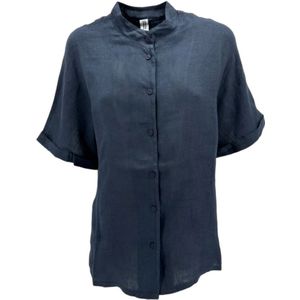 BomBoogie, Dames, Blouses & Shirts, Blauw, Maat: M Linnen,