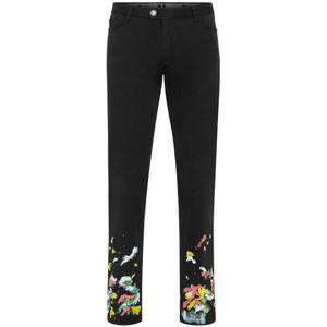 Philipp Plein, Heren, Broeken, Zwart, Maat: M Katoen,