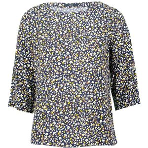 zero - Blouse - Geel/Zwart/Wit - Klassieke Blouse - Viscose - Driekwart Mouw