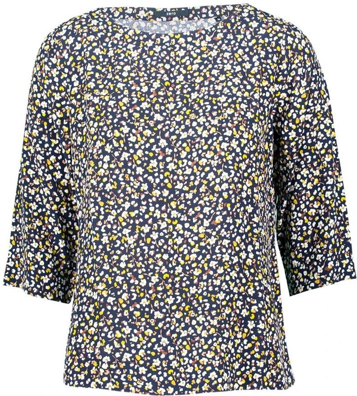 zero - Blouse - Geel/Zwart/Wit - Klassieke Blouse - Viscose - Driekwart Mouw