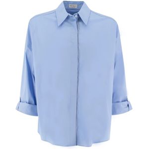 Brunello Cucinelli, Dames, Blouses & Shirts, Blauw, Maat: XS Katoen,