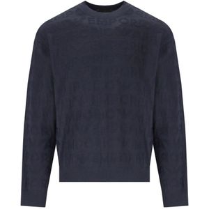 Emporio Armani - Logo Jacquard Crewneck Jumper - Blauw - Wol - Heren
