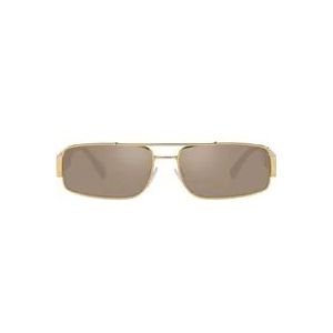 Versace Rechthoekige zonnebril met lichtbruine gespiegelde lens , Yellow , unisex , Maat: 60 MM