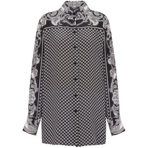Balmain Paisley en mini monogram bedrukt zijden overhemd , Black , Dames , Maat: XS