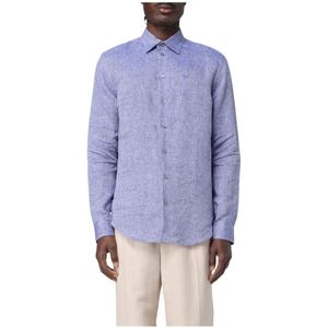 Emporio Armani, Heren, Overhemden, Blauw, Maat: L Linnen,