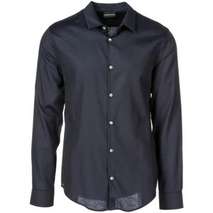 Emporio Armani, Heren, Overhemden, Blauw, Maat: M Katoen,