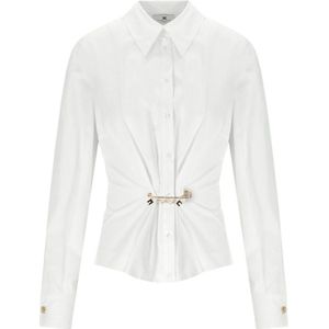 Elisabetta Franchi, Dames, Blouses & Shirts, Wit, Maat: XL Katoen,