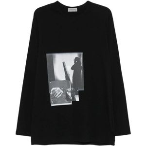 Yohji Yamamoto, Heren, Tops, Zwart, Maat: L Katoen,