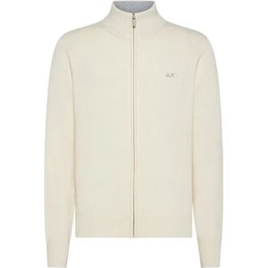 Sun68 - Solid Warm Full Zip Sweater - Beige - Wol