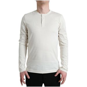 Longsleeves - Off White - Henley Pullover Sweater - 100% Katoen