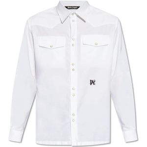 Palm Angels, Heren, Overhemden, Wit, Maat: L Katoen,
