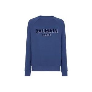 Balmain Metallic flock sweatshirt , Blue , Heren , Maat: XS