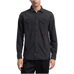 Replay, Heren, Overhemden, Zwart, Maat: M Denim,