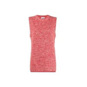 Ganni Rood en wit gemêleerd gebreid vesttopje , Red , Dames , Maat: XS