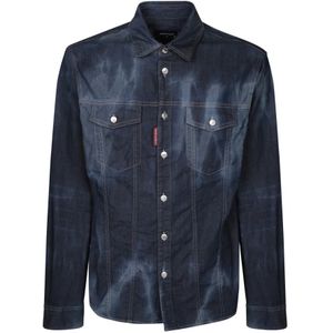 Dsquared2, Heren, Overhemden, Blauw, Maat: S Denim,