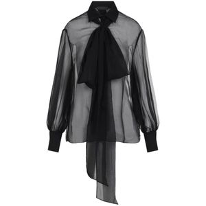 Blouse - Zwart - Sheer Bow - Ruffled Tiered Skirt Wo