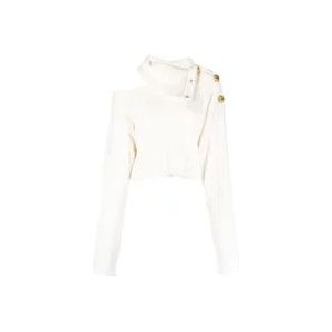 Balmain Beige Velvet Hoge Kraag Pullover , Beige , Dames , Maat: S