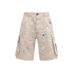 Dsquared2 Cargo Bermuda Shorts met verfvlekken , Beige , Heren , Maat: L