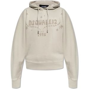 Dsquared2, Dames, Sweatshirts & Hoodies, Beige, Maat: M Katoen,