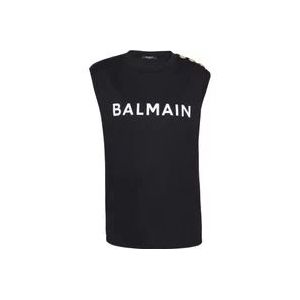 Balmain Stijlvol Logo Print Mouwloze Top , Black , Dames , Maat: S