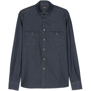 Peserico, Heren, Overhemden, Blauw, Maat: 2XL Denim,