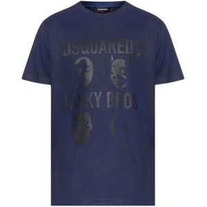 Dsquared2, Heren, Tops, Blauw, Maat: M Katoen,