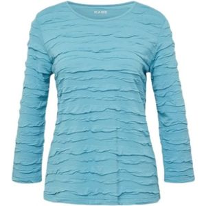 Rabe - T-shirt - Pauwblauw - Viscose, Polyester, Elastaan - Getailleerde Pasvorm, Ronde Halslijn, ¾ Mouwen