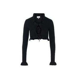 Ganni Zwarte Wol Crop Sweater met Ruffle Details , Black , Dames , Maat: M