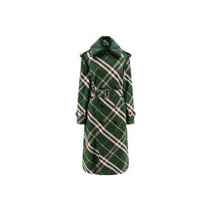 Burberry Groene Dubbelrij Jas met Afneembare Nepbontkraag , Green , Dames , Maat: 2XS