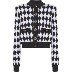 Balmain Diamantgebreide vest , Black , Dames , Maat: 2XS