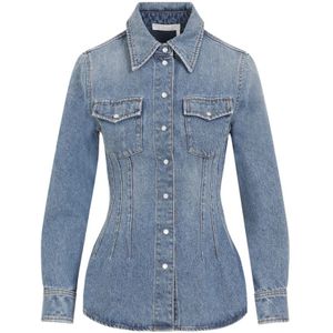 Chloé, Dames, Blouses & Shirts, Blauw, Maat: 2XS Denim,