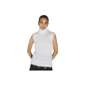 Balmain Ribgebreide Mohair Coltrui , White , Dames , Maat: XS