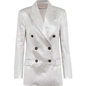 Brunello Cucinelli, Dames, Jassen, Grijs, Maat: S Linnen,