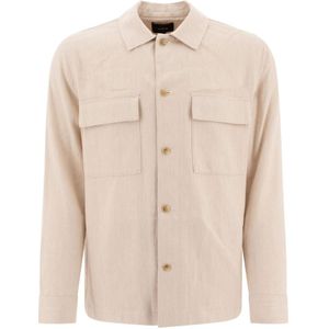 Vince, Heren, Overhemden, Beige, Maat: L Linnen,