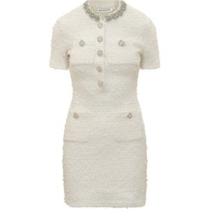 Self Portrait - Ivoor Bouclé Mini Jurk - Dames - Met Juweelknopen