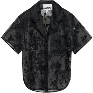 Ganni, Dames, Blouses & Shirts, Zwart, Maat: XS Leer,