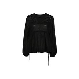 Pinko Zwarte Katoenen V-Hals Shirt , Black , Dames , Maat: M