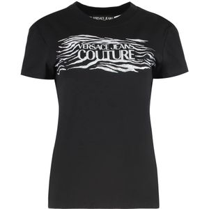 Versace Jeans Couture, Dames, Tops, Zwart, Maat: XS Katoen,