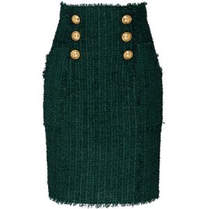 Balmain Donkergroen Tweed Potloodrok , Green , Dames , Maat: M