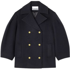 Ganni, Dames, Mantels, Blauw, Maat: M Wol,