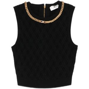 Elisabetta Franchi, Dames, Tops, Zwart, Maat: XS Zijde,