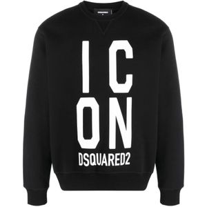 Dsquared2, Heren, Sweatshirts & Hoodies, Zwart, Maat: 2XL Katoen,