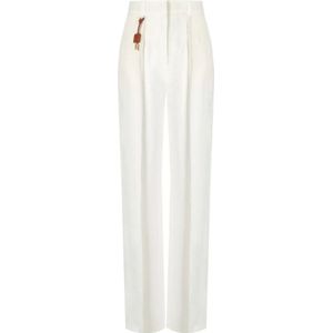 Elisabetta Franchi, Dames, Broeken, Wit, Maat: S Linnen,